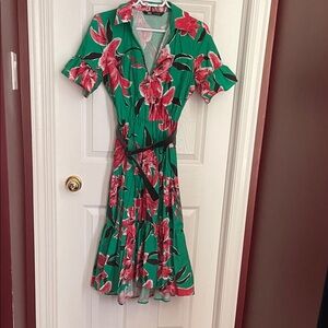Zara Vibrant Floral Midi Dress in Green and Pink